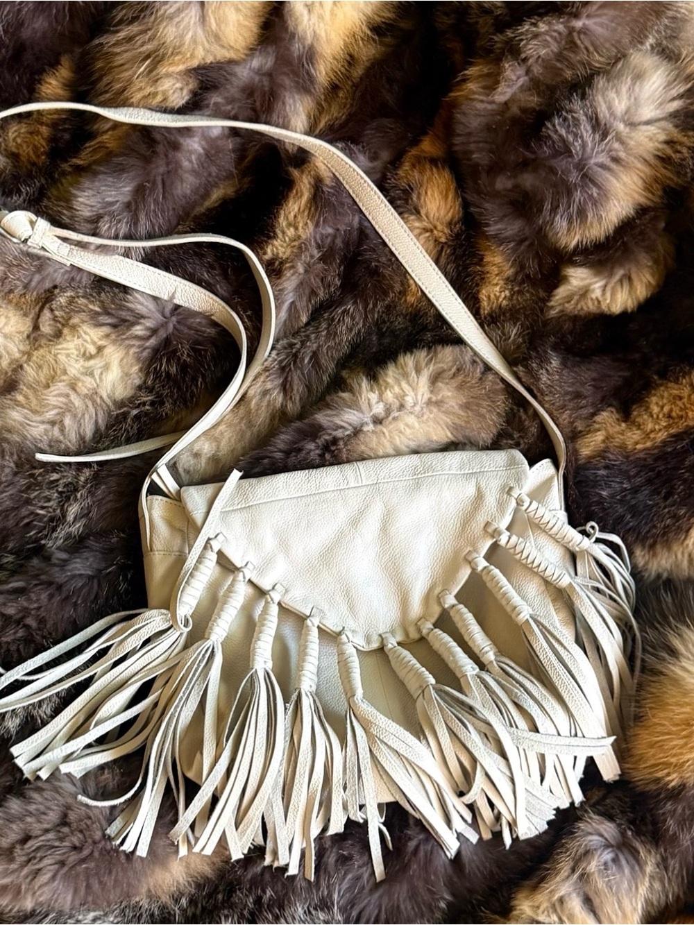 DAY & MOOD Daylee Ivory Leather Fringe Crossbody Bag
